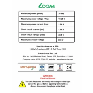 Loom Solar 20 Wp, 12 V PV Module for Small Battery Charging & DIY Projects Save 44%